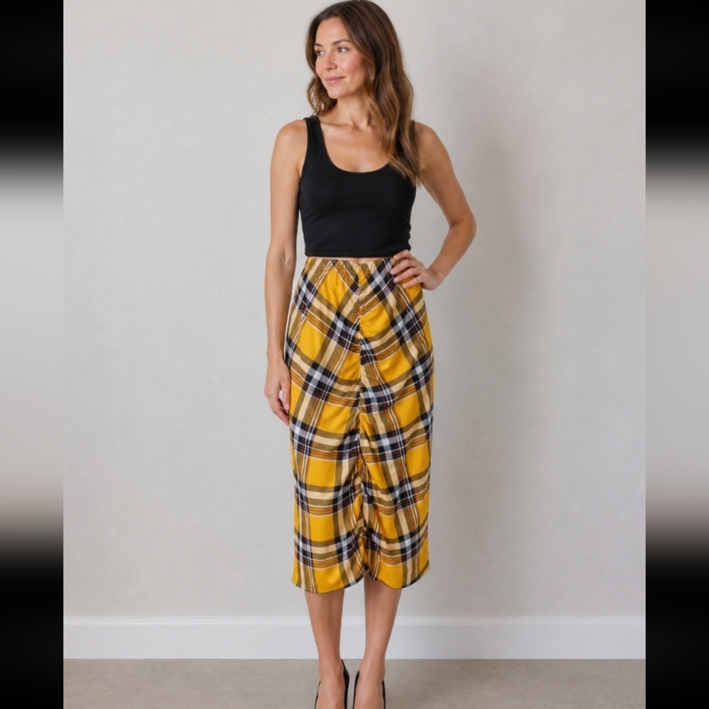FULL CIRCLE TRENDS Tartan Pattern Ruched Front Skirt 1X
